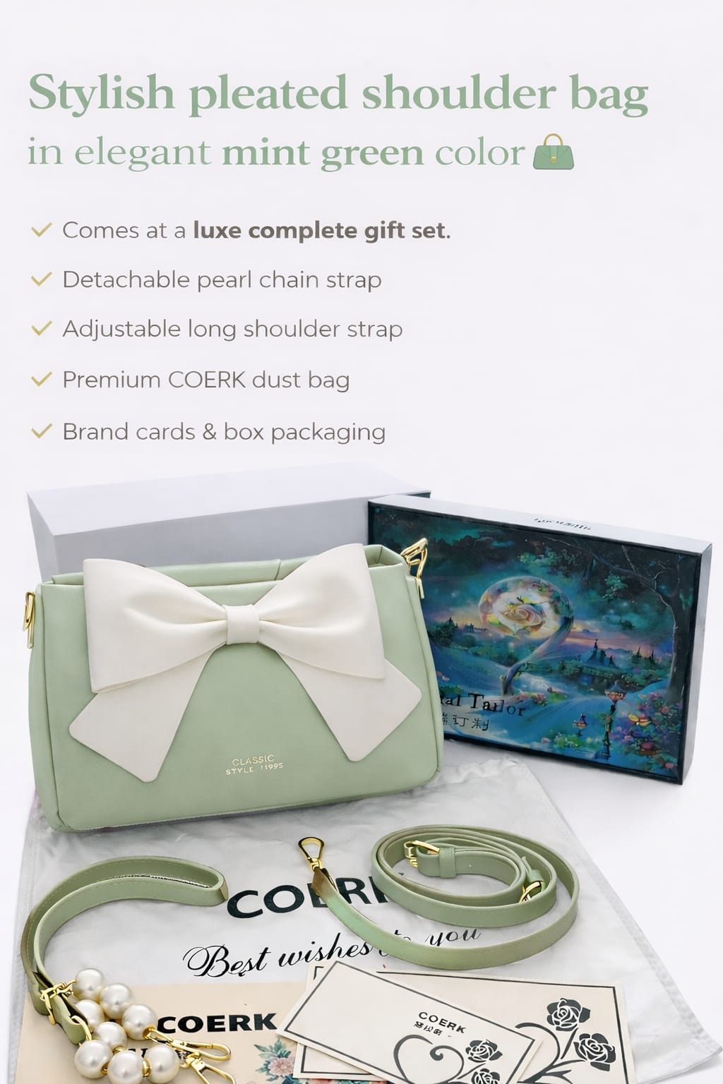 Classic Chic Bow-Detail Shoulder Bag (Mint Green)